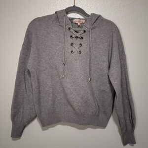 Gray Lace-Up Hoodie Sweater